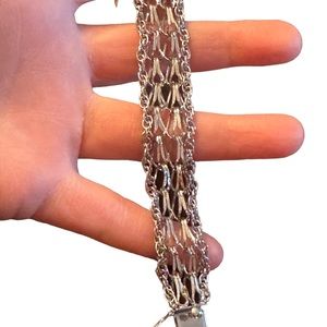 Vintage rhodium plated fancy link charm bracelet JEM Sterling silver 925